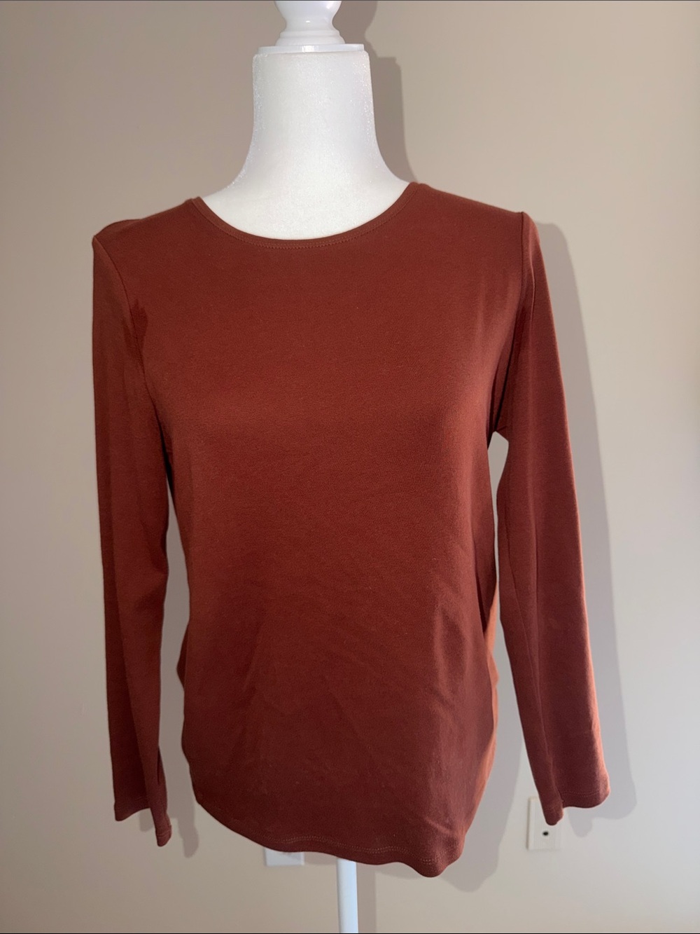 Talbots Long Sleeve Crewneck Top in Rust Brown